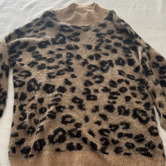 Mustard Seed Tan and Black Leopard Turtleneck Sweater - Picture 3 of 5